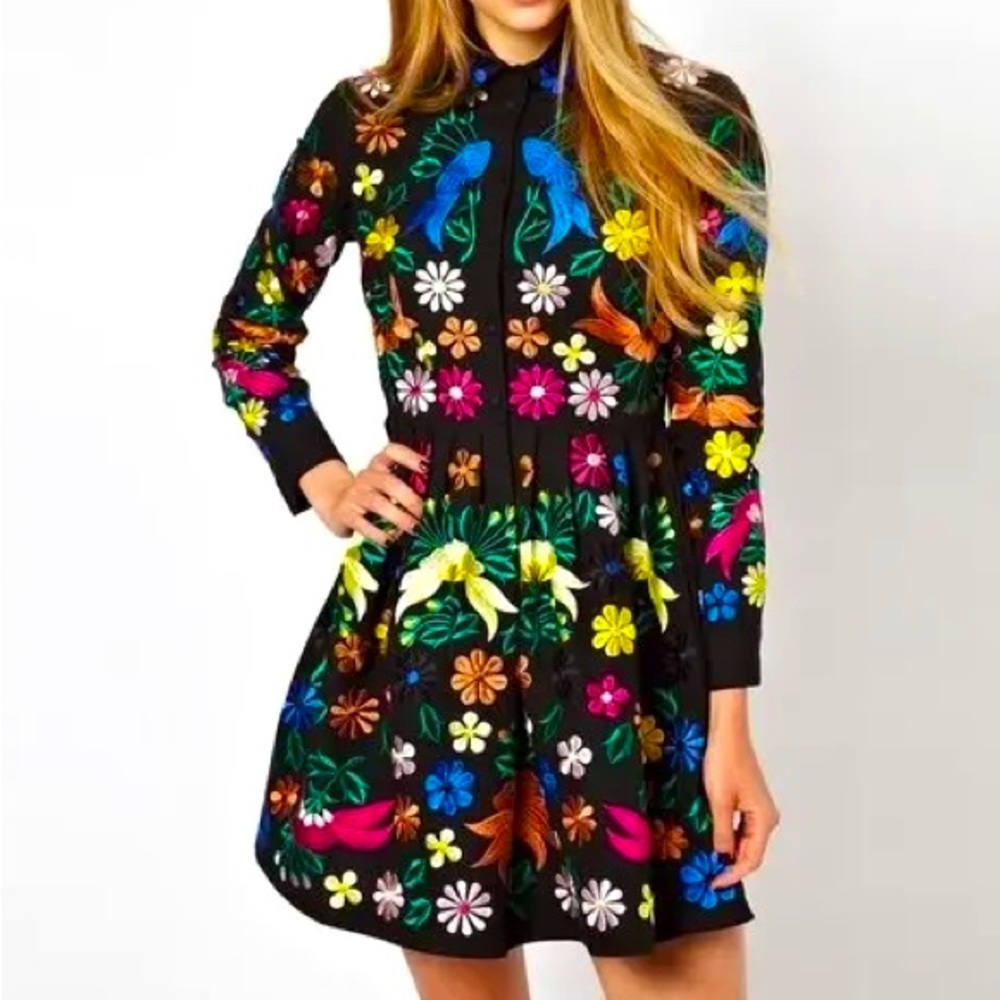Asos Curve Floral Embroidered Shirt Dress Size 20
